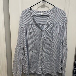 Old Navy Blue and White Striped Blouse with Red Dots